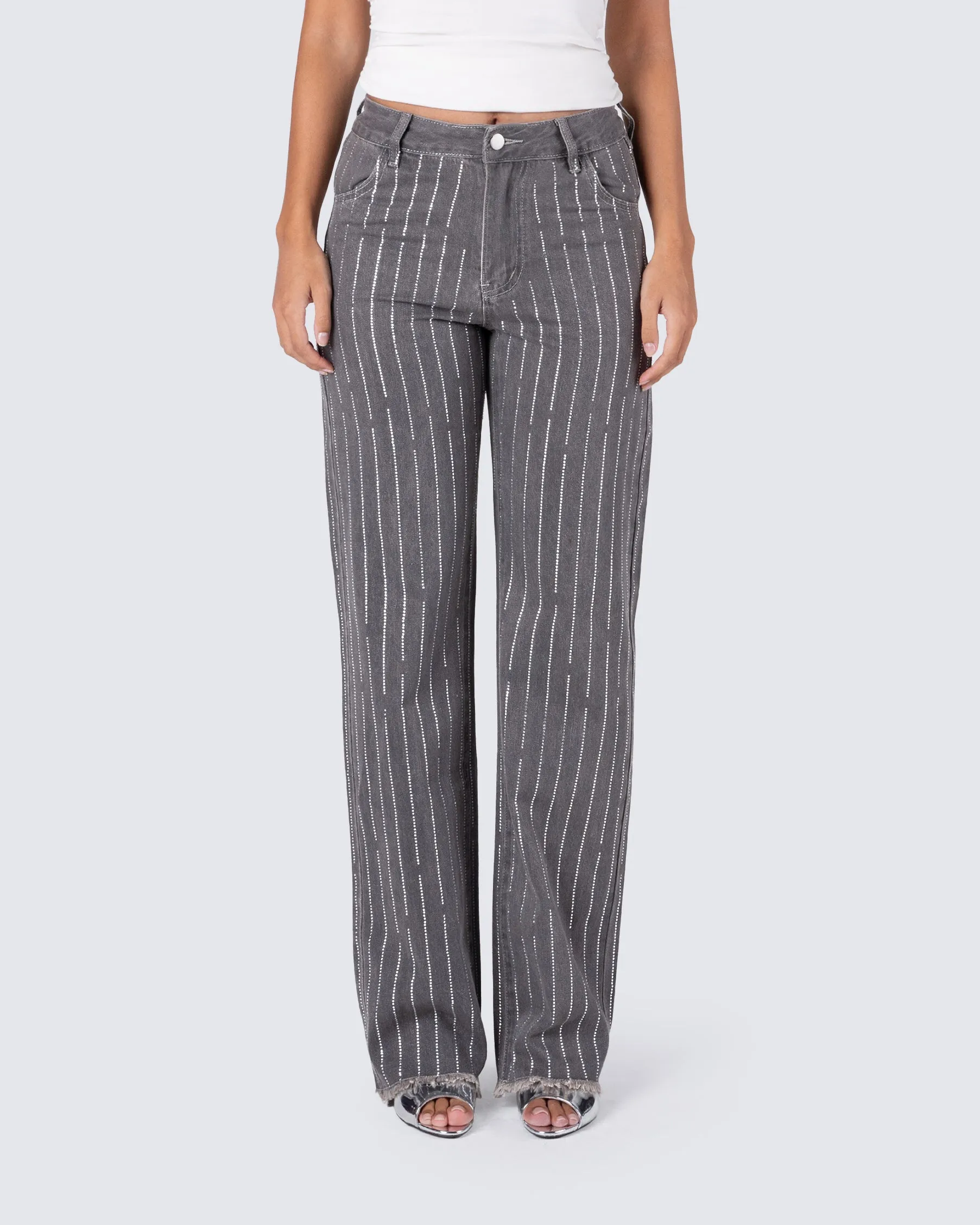 Taya Rhinestone Grey Jeans sold by Finesse product image thumbnail 4