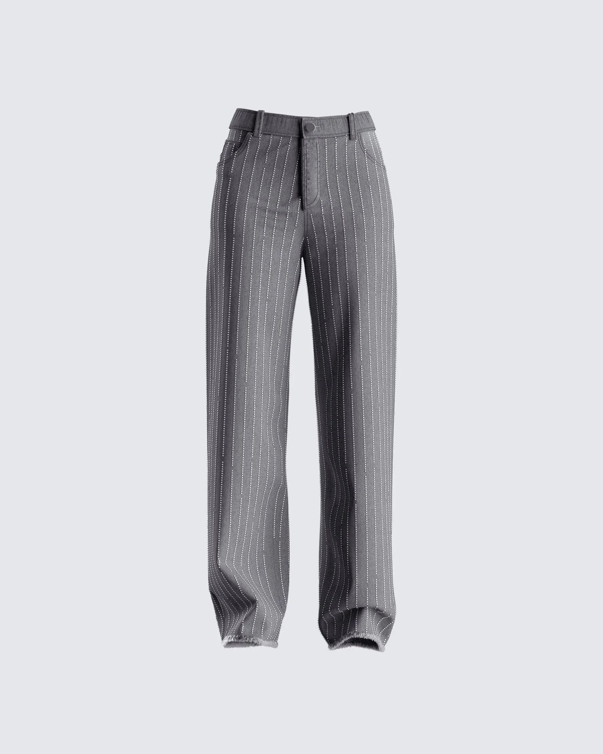 Taya Rhinestone Grey Jeans sold by Finesse