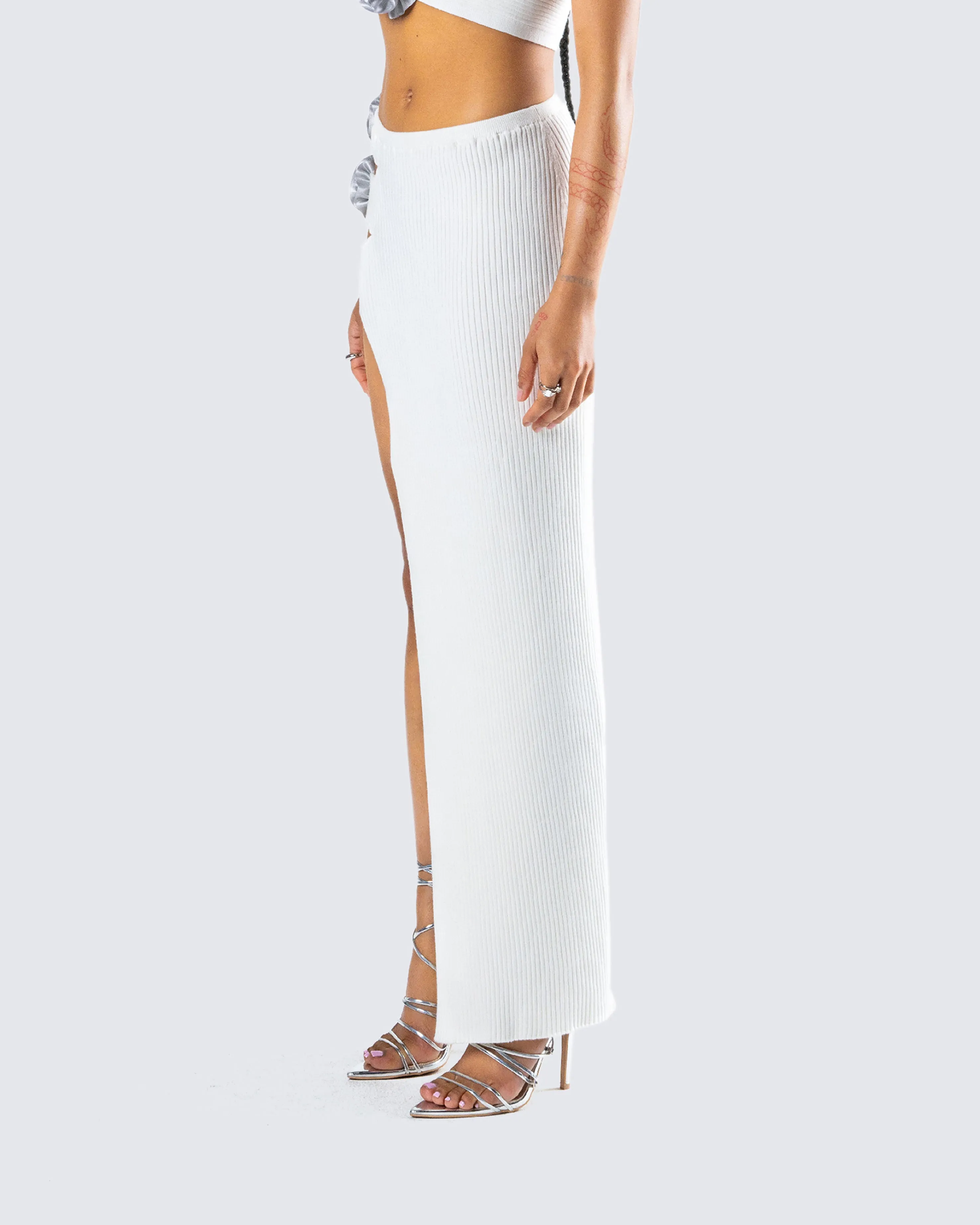Yuka White Rosette Knit Maxi Skirt sold by Finesse product image thumbnail 5