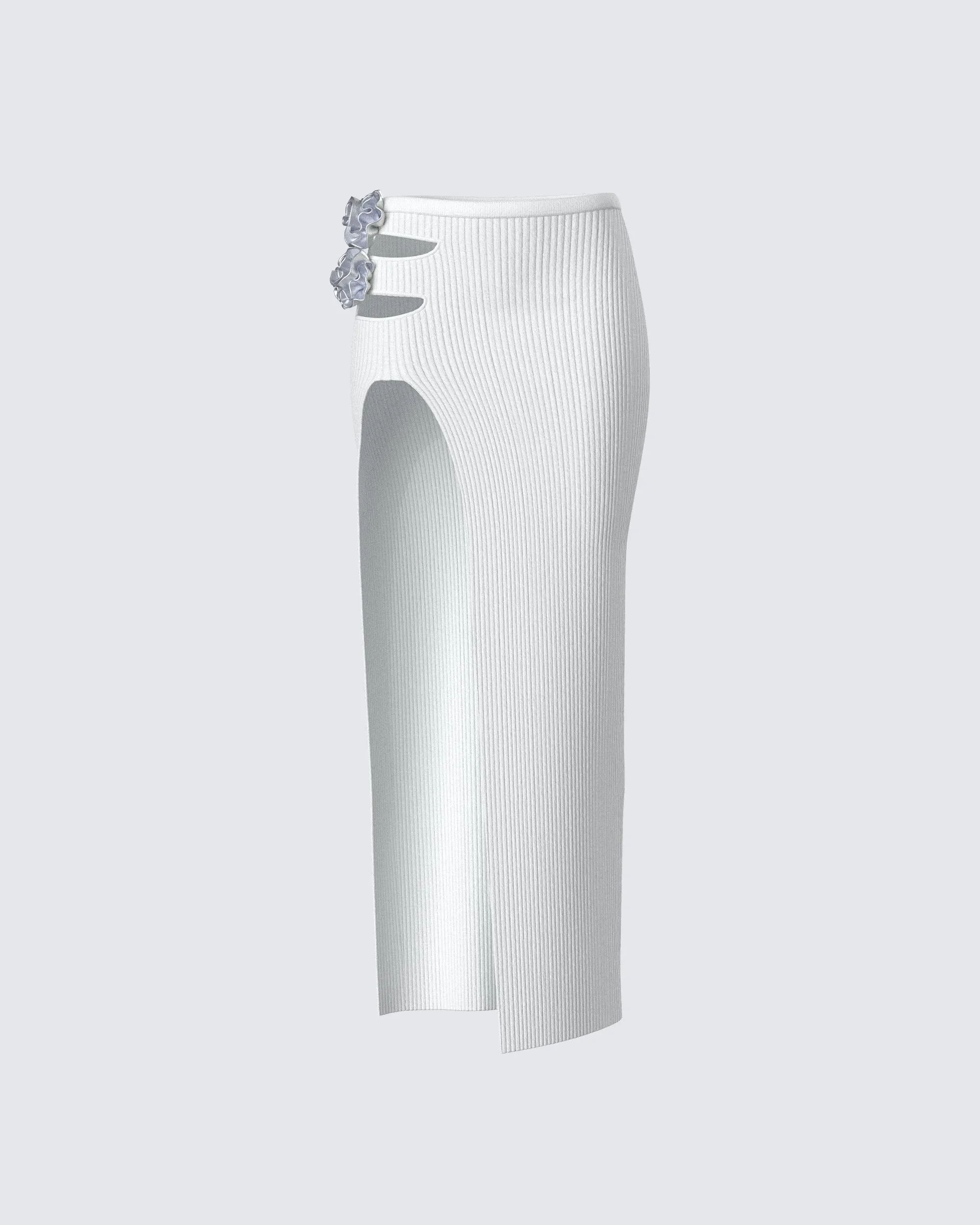Yuka White Rosette Knit Maxi Skirt sold by Finesse