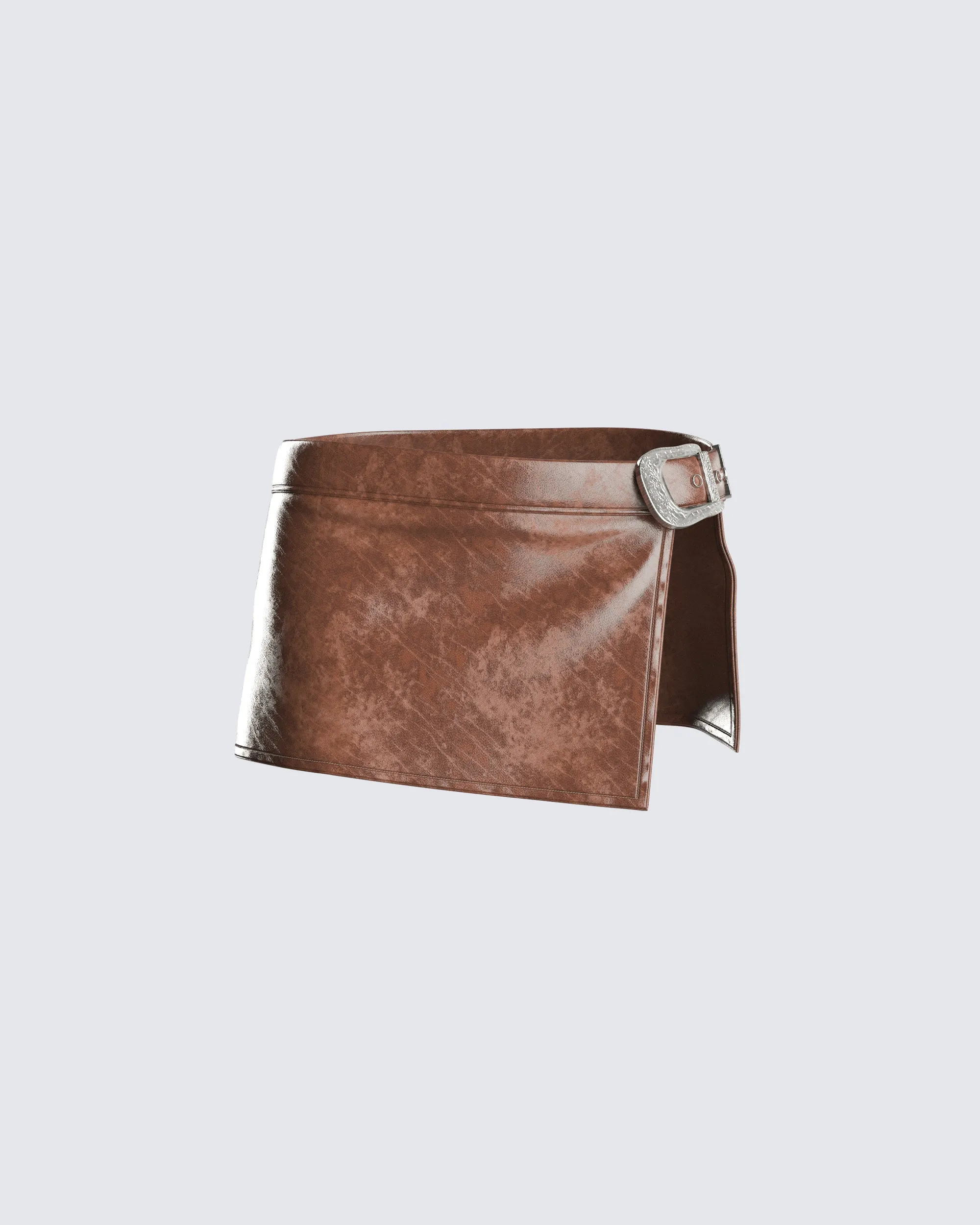 Lu Brown Vegan Leather Mini Skirt sold by Finesse