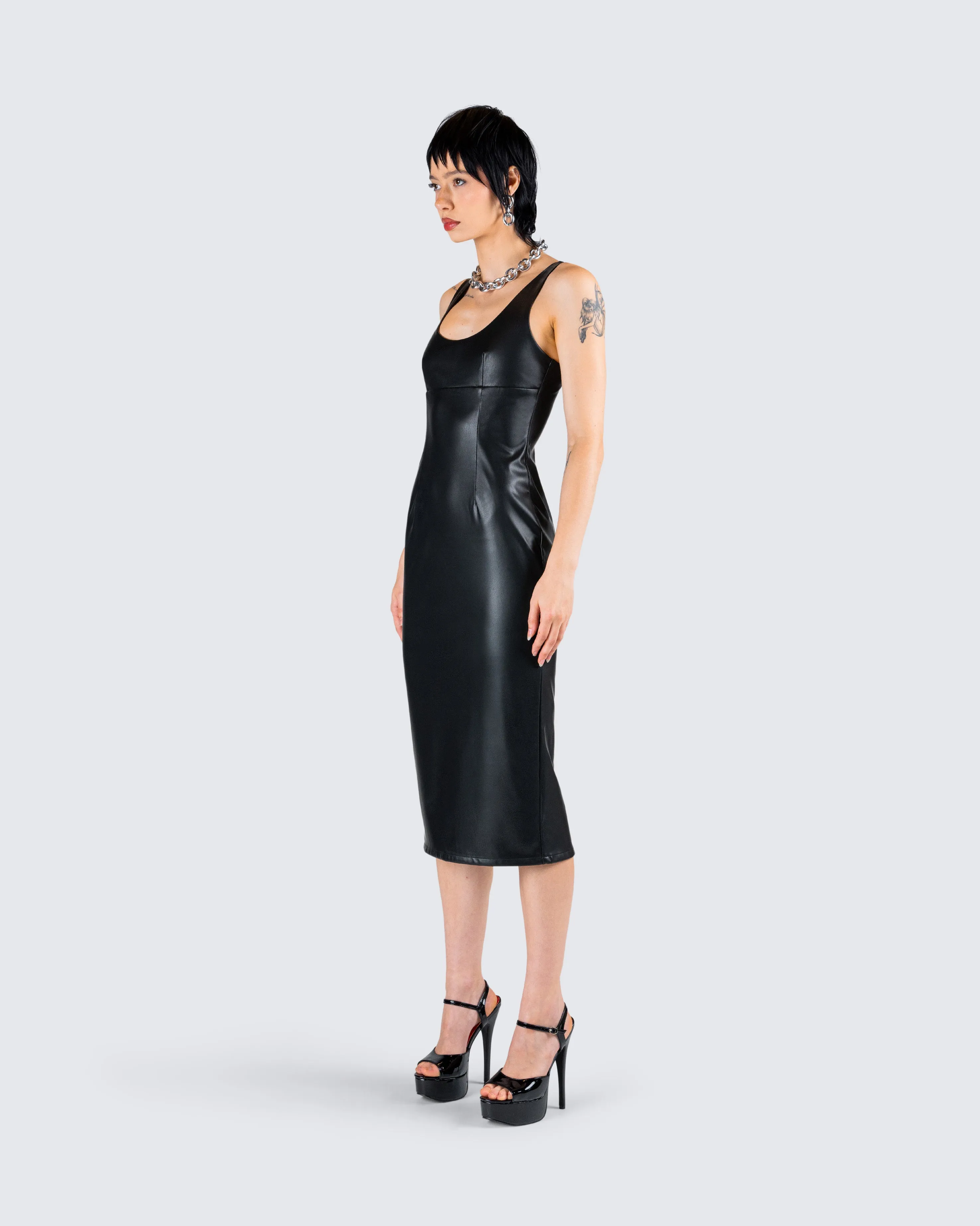 Maia Black Vegan Leather Midi Dress sold by Finesse product image thumbnail 5
