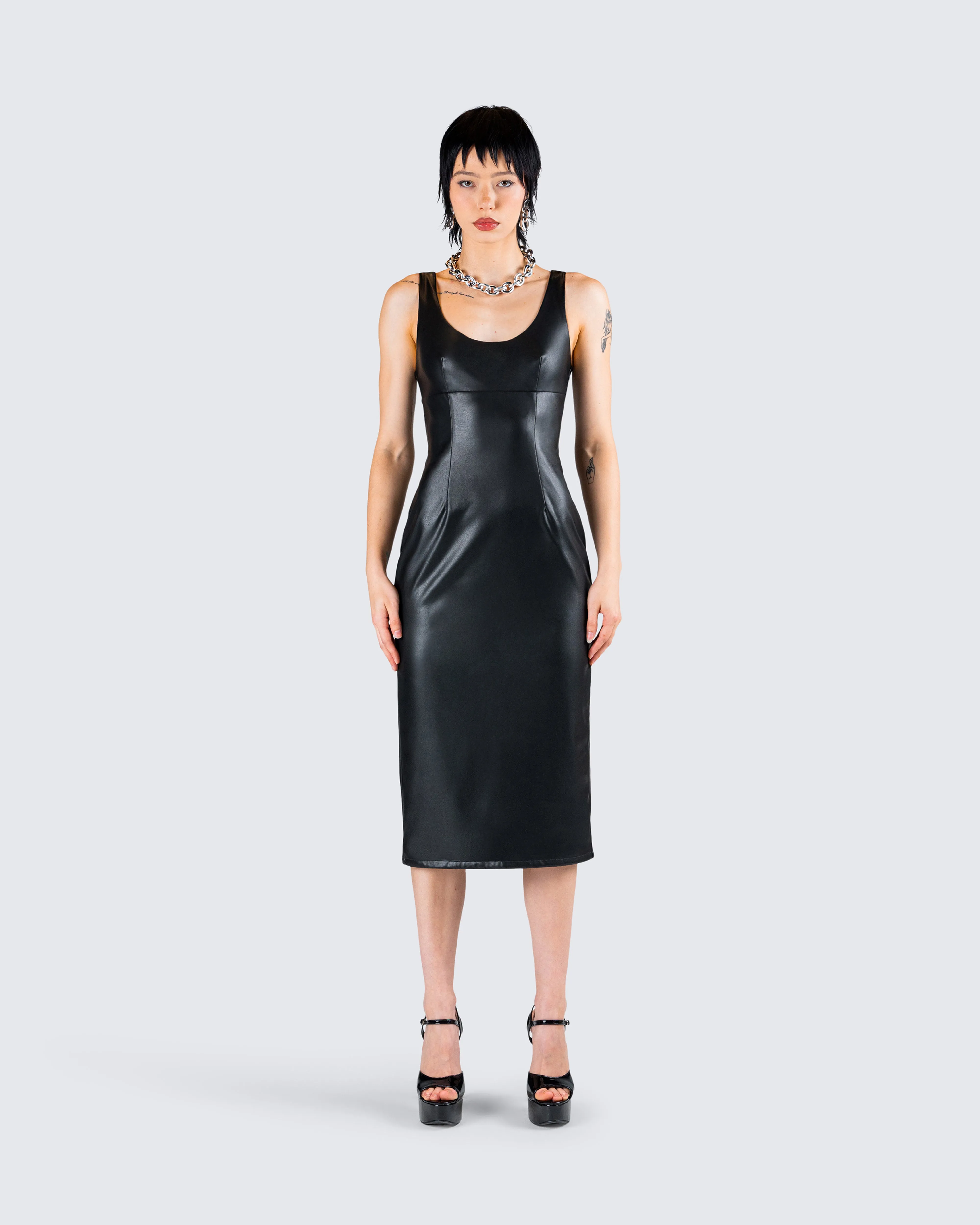 Maia Black Vegan Leather Midi Dress sold by Finesse product image thumbnail 4