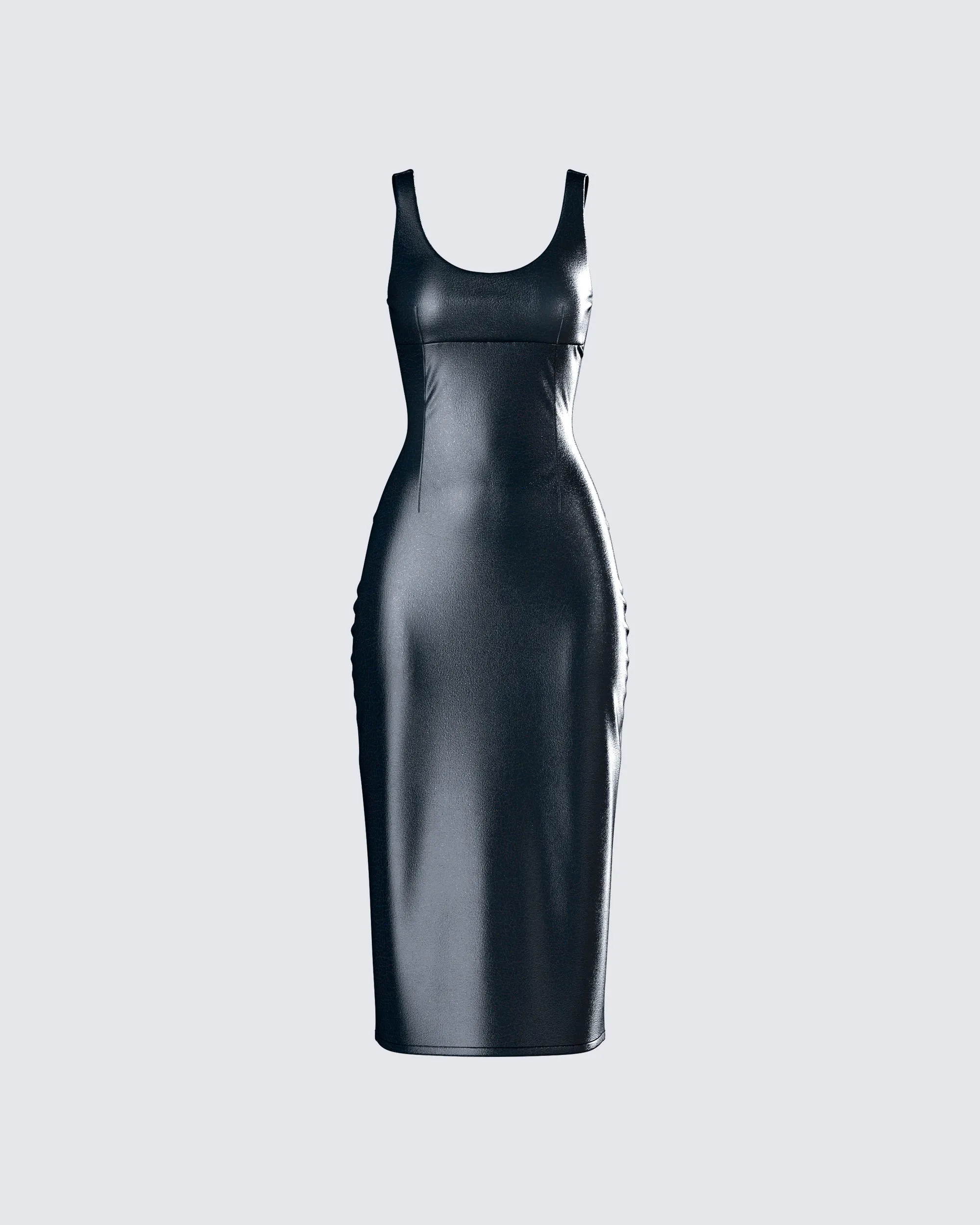 Maia Black Vegan Leather Midi Dress sold by Finesse
