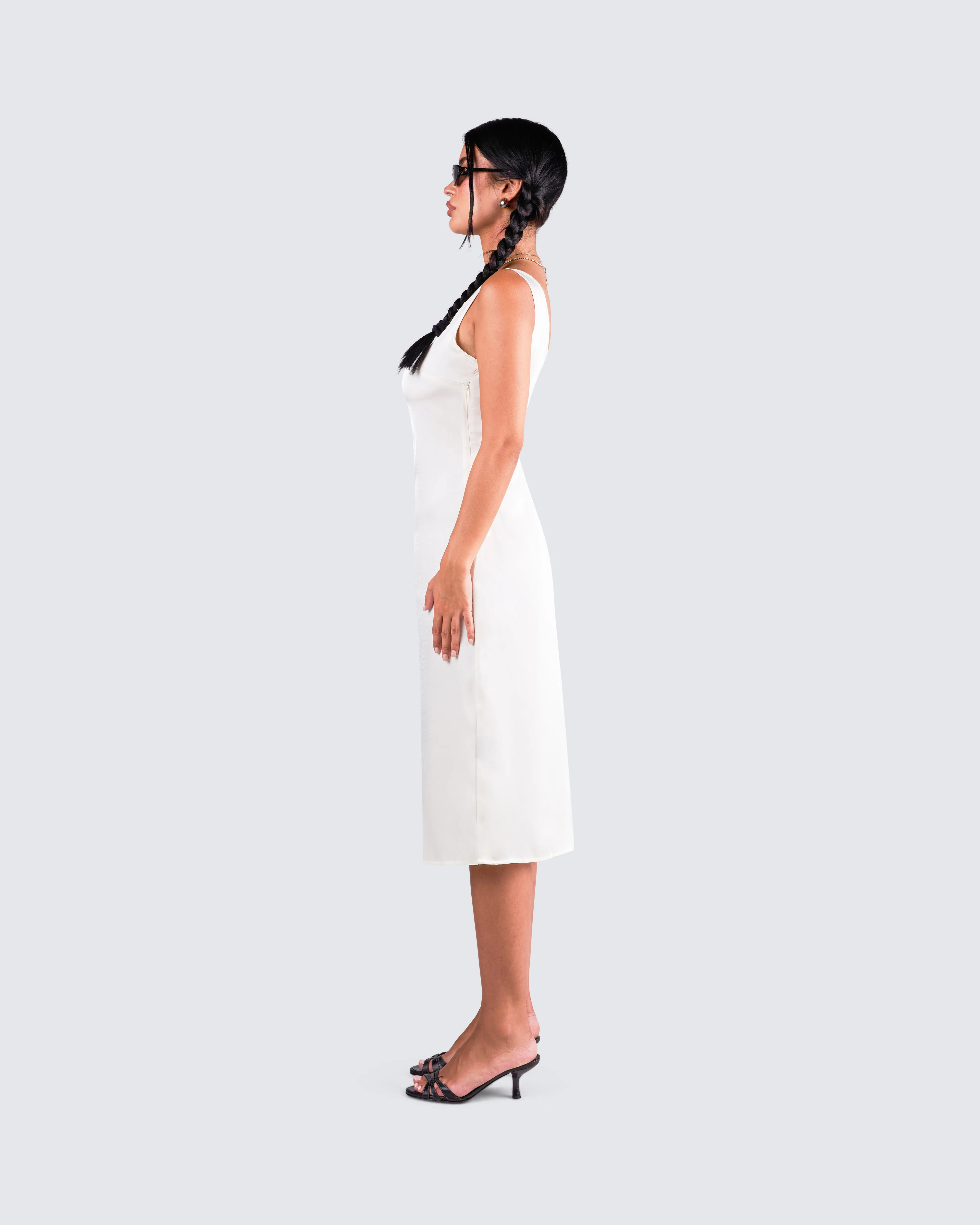 Saskia White Satin Slit Midi Dress sold by Finesse product image thumbnail 5