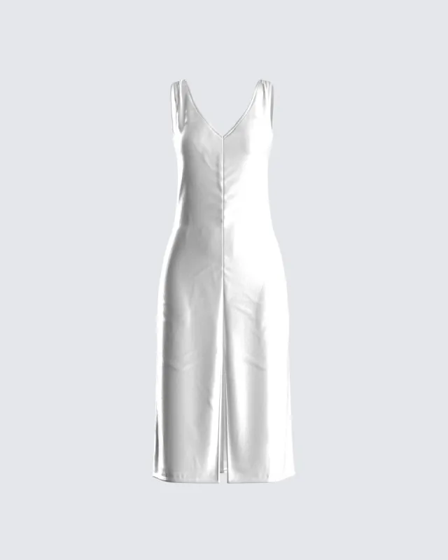 Saskia White Satin Slit Midi Dress sold by Finesse
