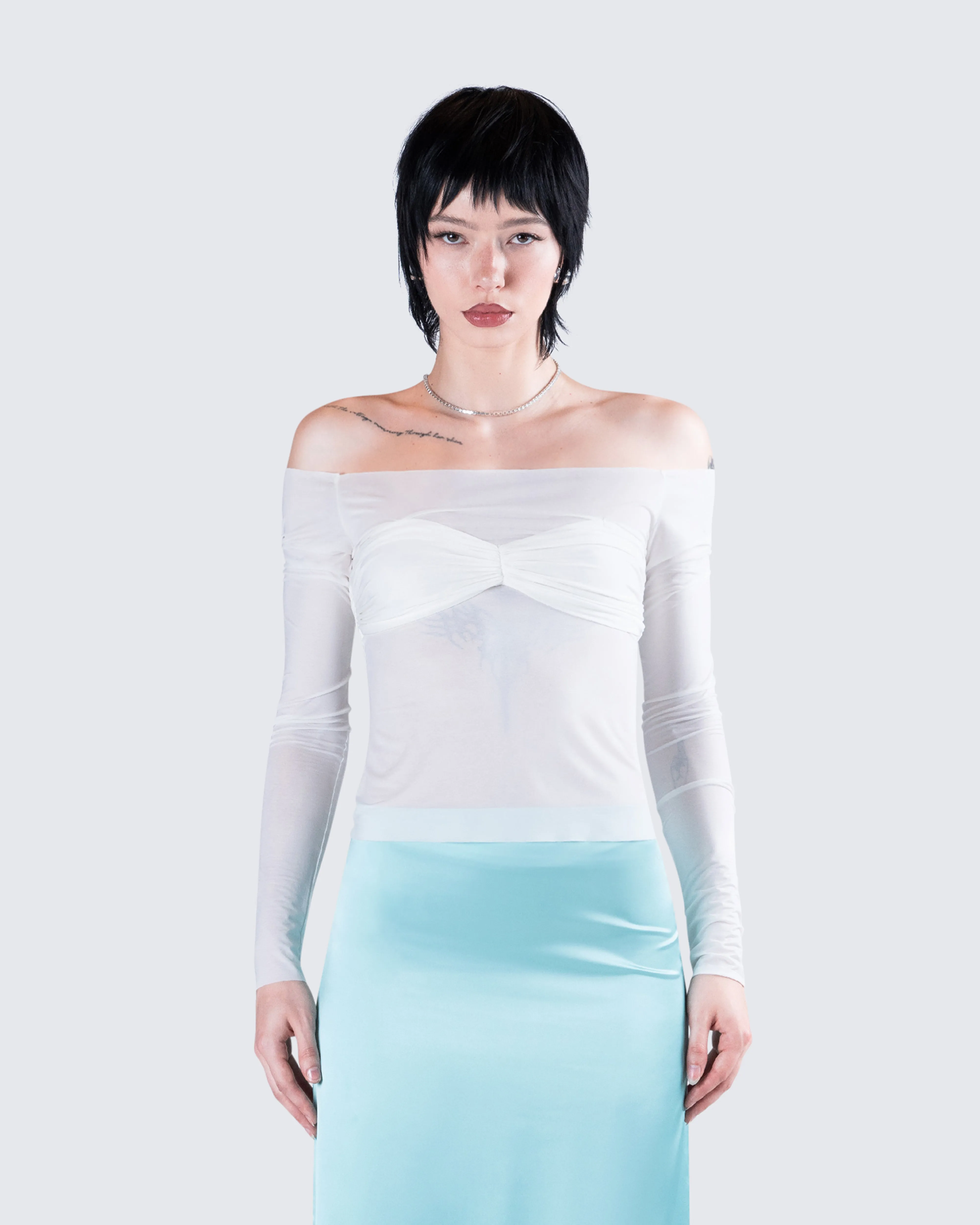 Theo White Sheer Knit Top sold by Finesse product image thumbnail 4