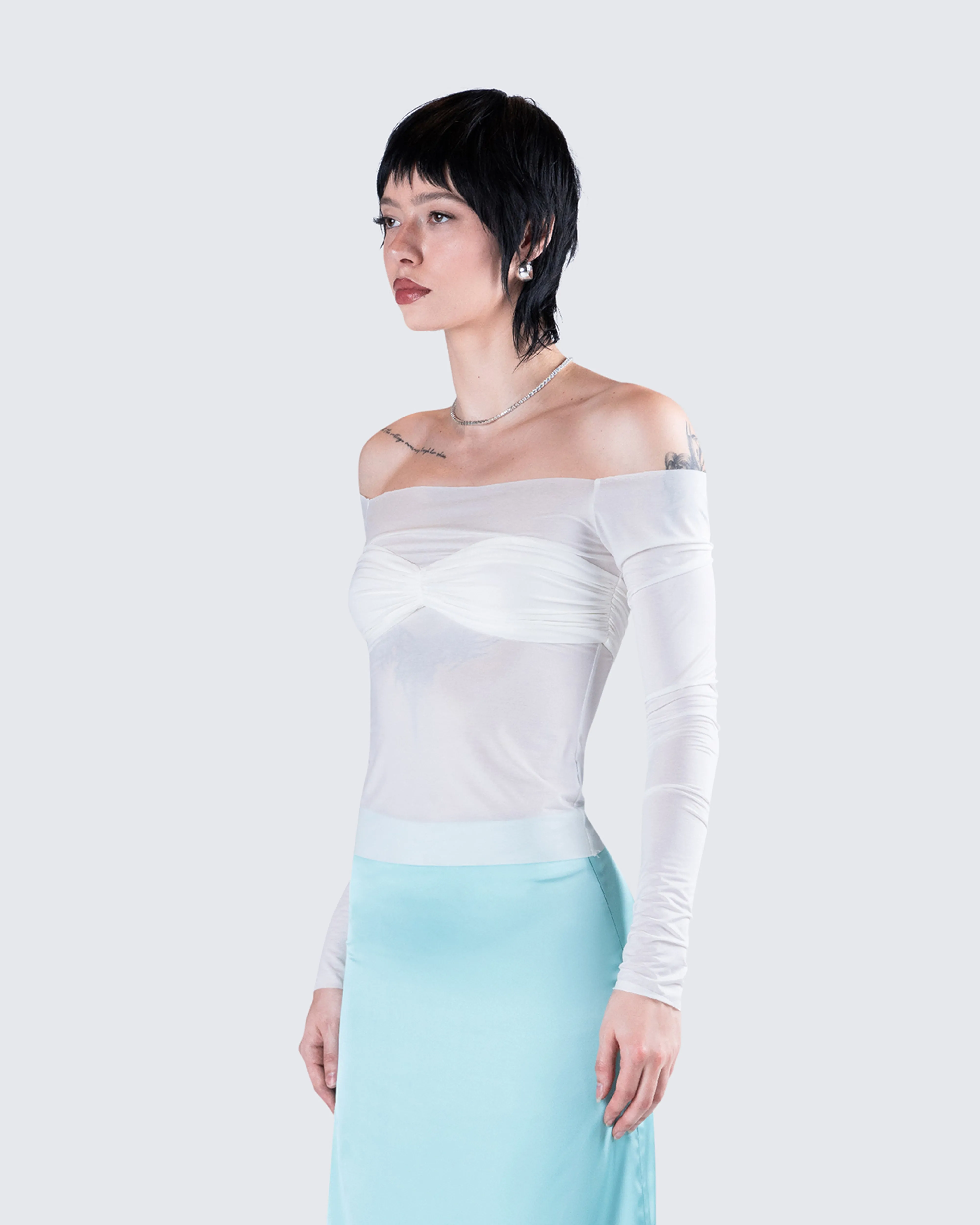 Theo White Sheer Knit Top sold by Finesse product image thumbnail 5