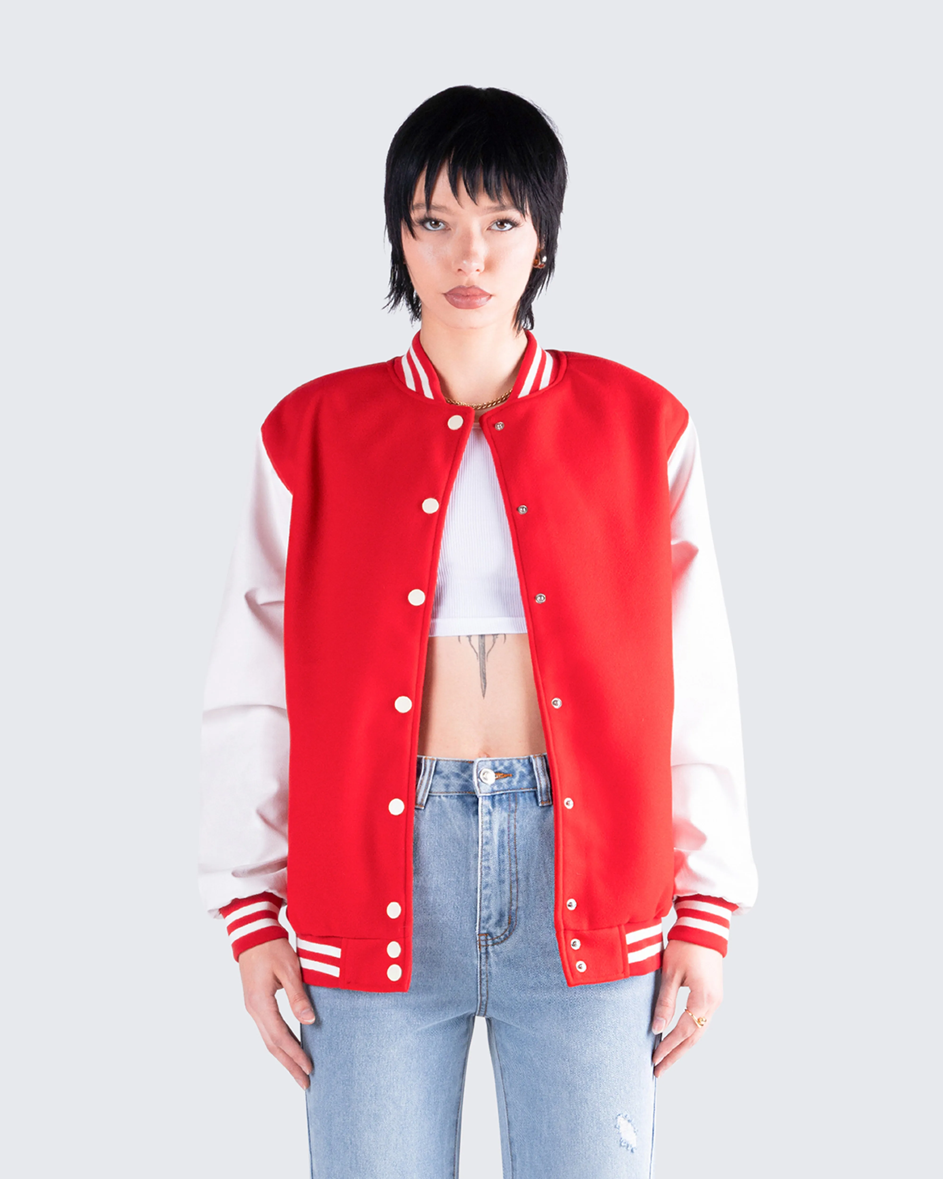 Yai Red Varsity Logo Patch Jacket sold by Finesse product image thumbnail 4