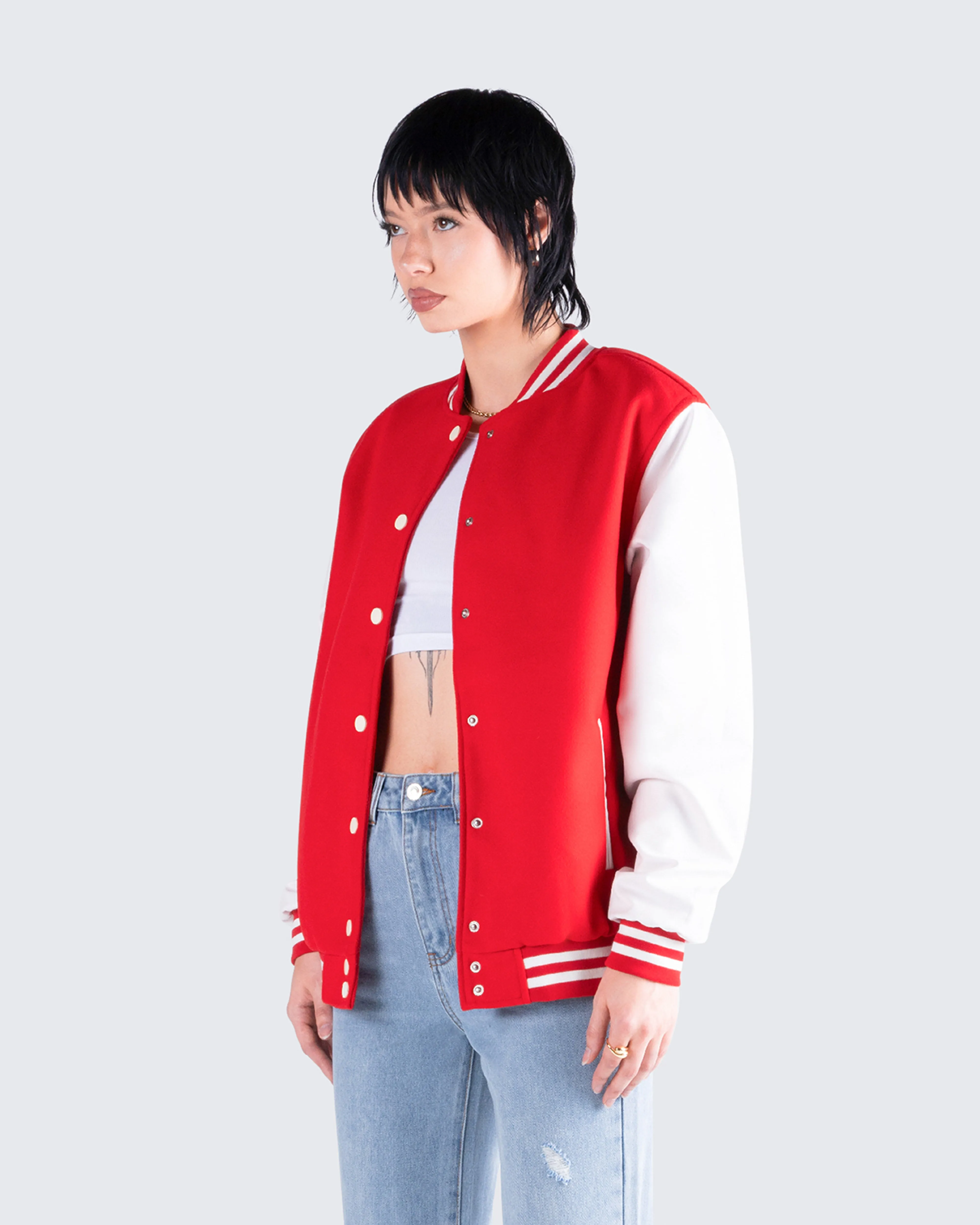Yai Red Varsity Logo Patch Jacket sold by Finesse product image thumbnail 5