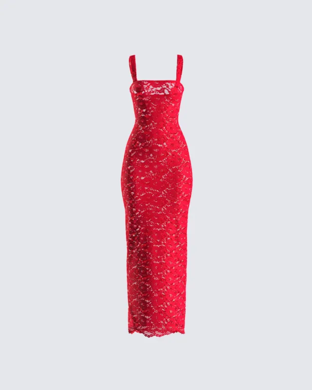 Arlo Red Lace Strappy Maxi Dress sold by Finesse