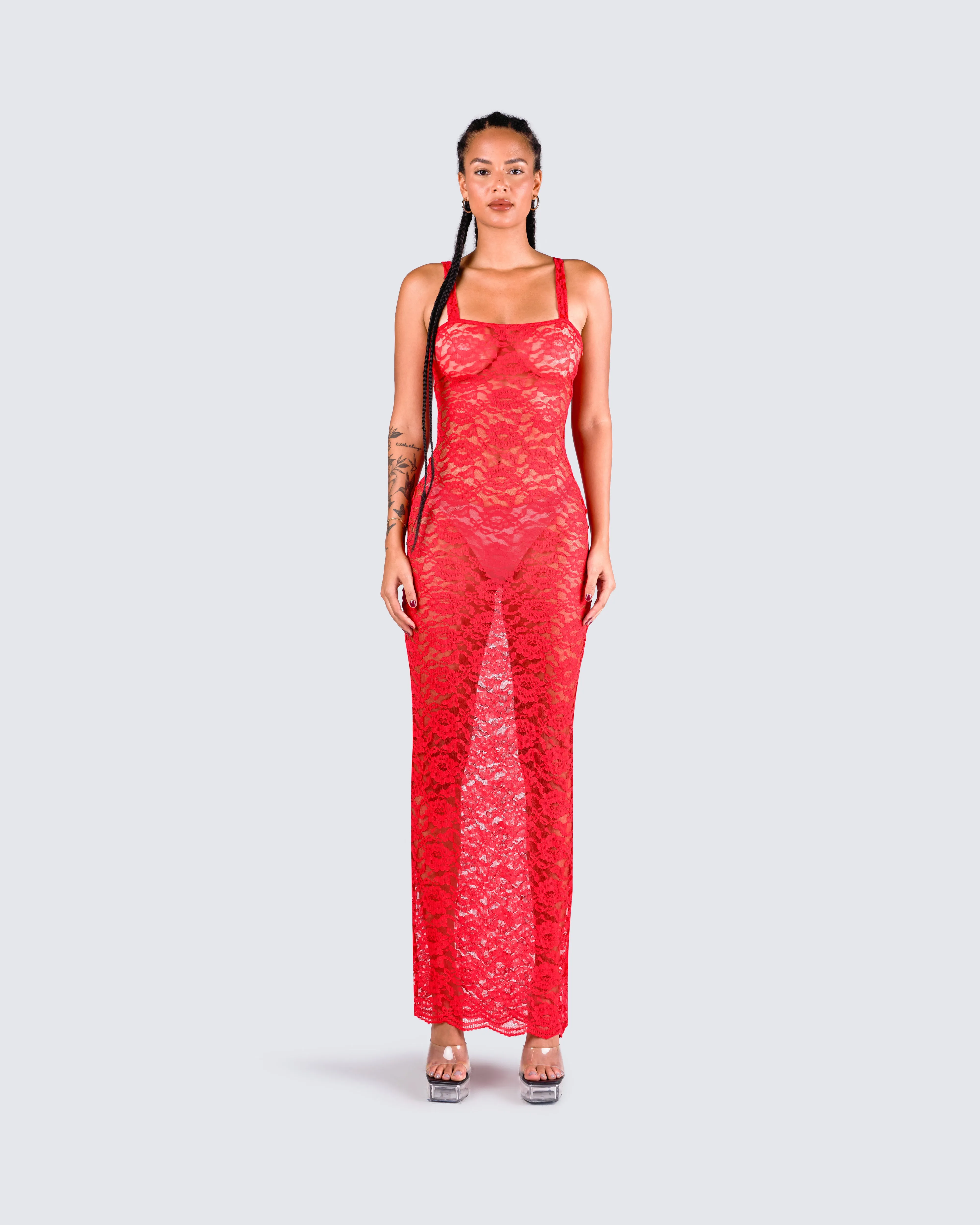 Arlo Red Lace Strappy Maxi Dress sold by Finesse product image thumbnail 4