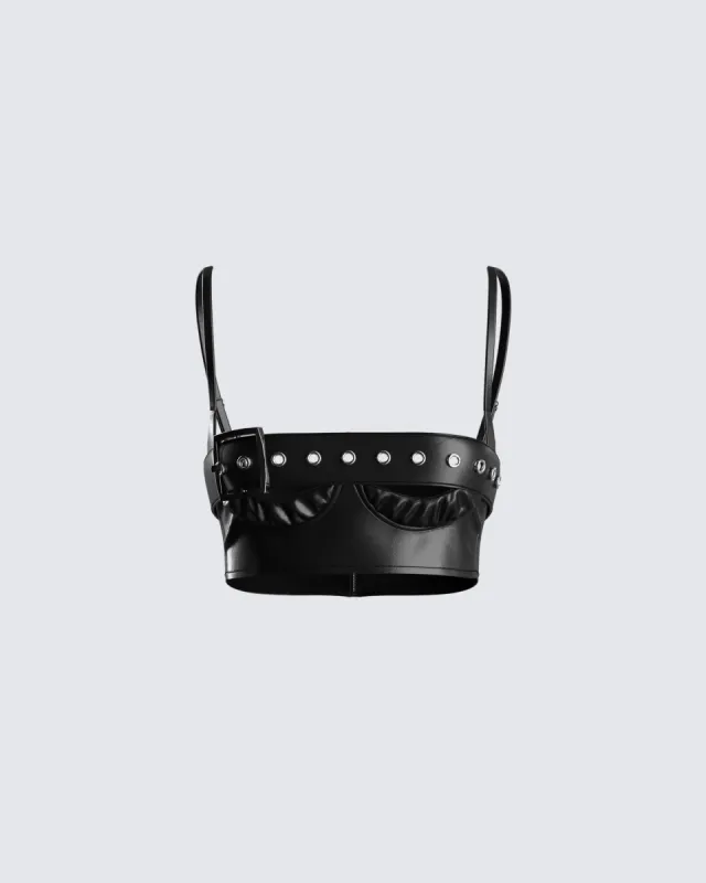 Kristin Black Vegan Leather Top sold by Finesse