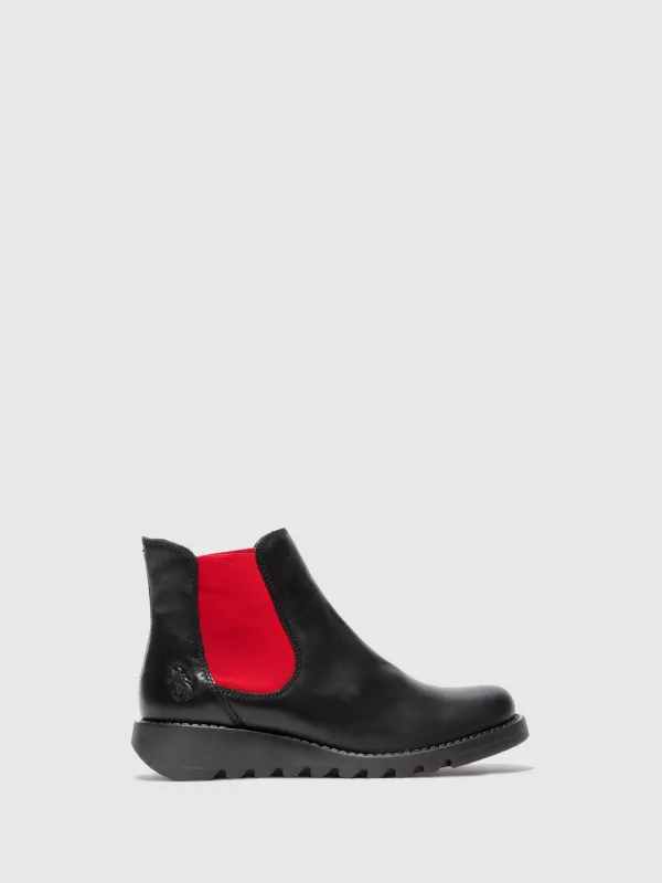 Chelsea Ankle Boots SALV RUG BLACK (RED ELASTIC) sold by Fly London