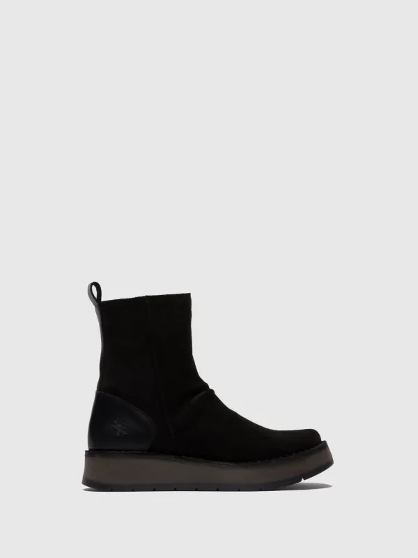 Zip Up Ankle Boots RENO053FLY OILSUEDE/RUG BLACK sold by Fly London