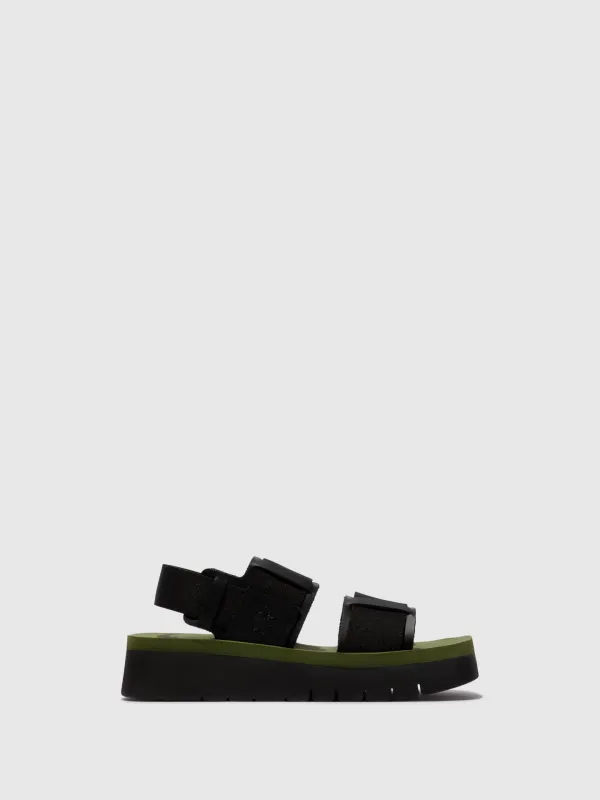Sling-Back Sandals SORU277FLY BLACK/BLACK/ARMY GREEN sold by Fly London