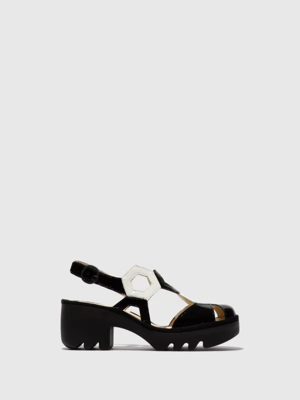 Sling-Back Sandals TRUL582FLY BLACK/WHITE sold by Fly London