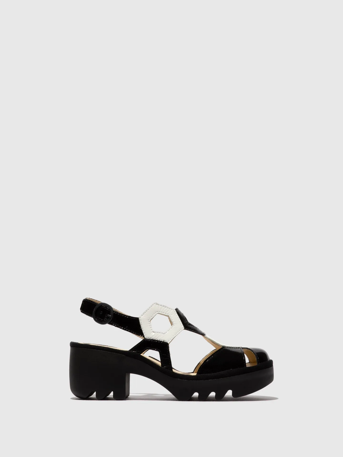 Sling-Back Sandals TRUL582FLY BLACK/WHITE sold by Fly London