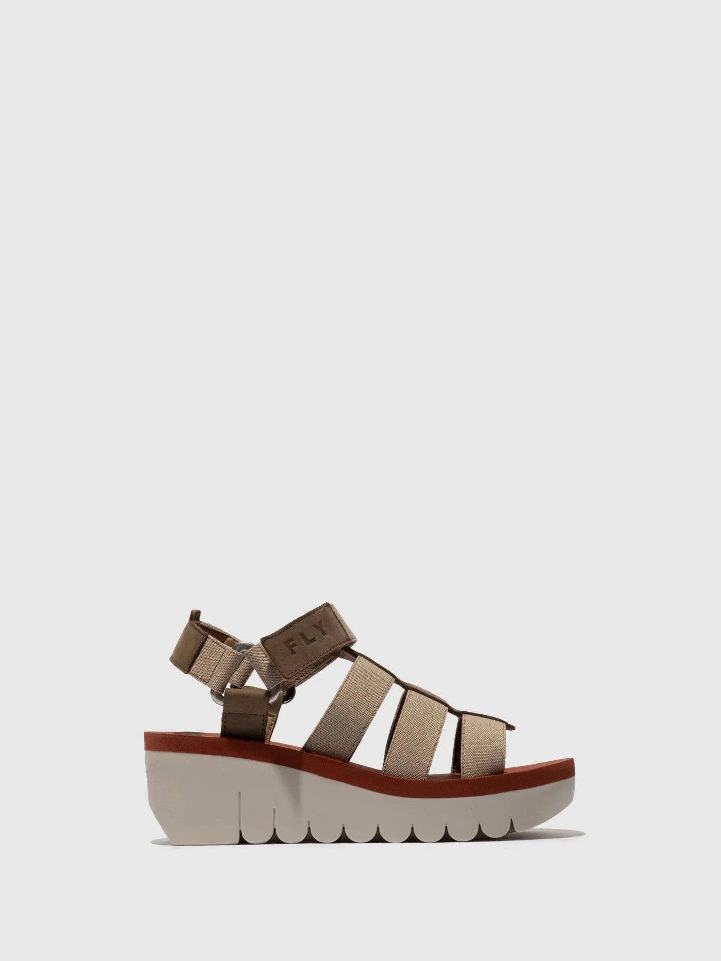 Strappy Sandals YOJI198FLY MILITARY/BEIGE/BRICK sold by Fly London
