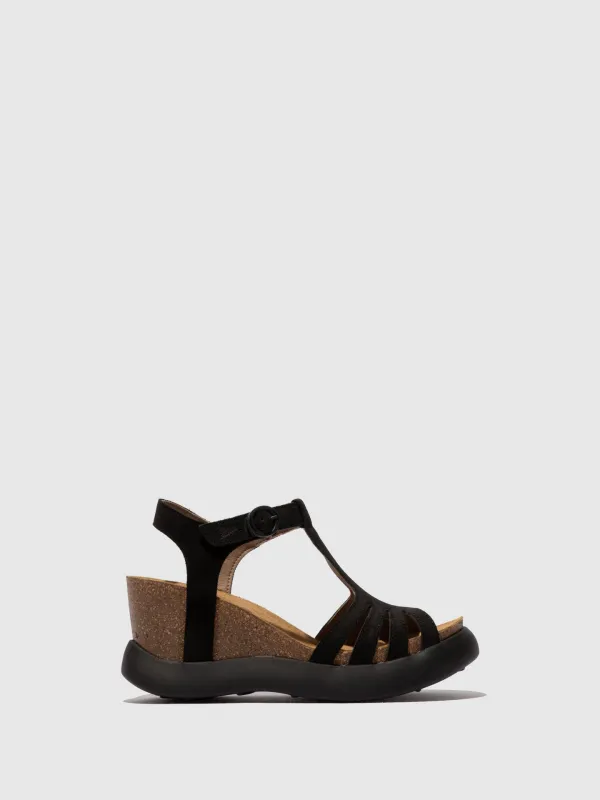 T-Strap Sandals GAIT959FLY SUEDE BLACK sold by Fly London