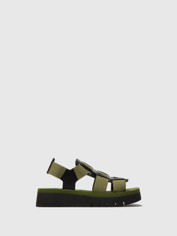 Sling-Back Sandals SAMB245FLY BLACK/ARMY GREEN/ARMY GREEN sold by Fly London