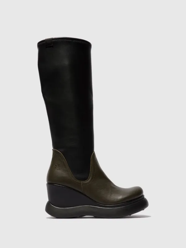 Knee-High Boots GLIN129FLY MILITARY/BLACK sold by Fly London