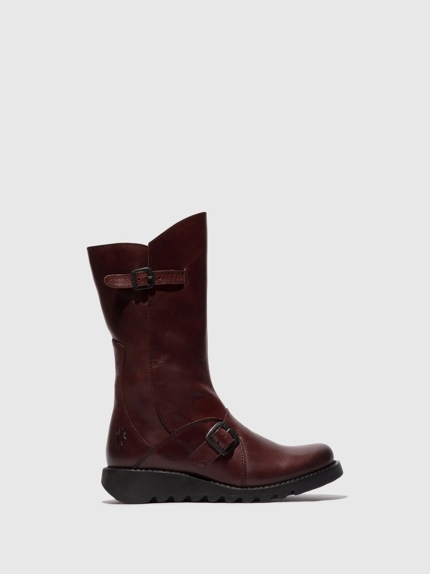Buckle Boots MES 2 WINE(BLACK SOLE) sold by Fly London