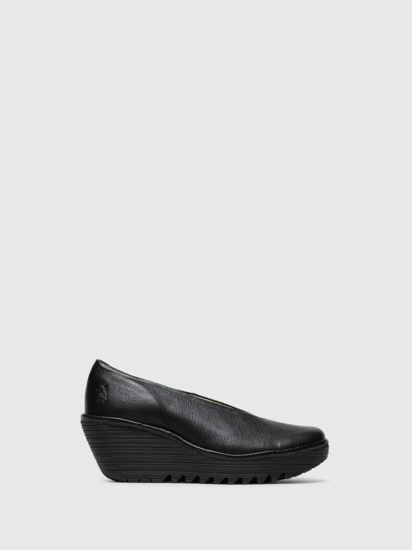 Wedge Shoes YAZ Gloss Black sold by Fly London