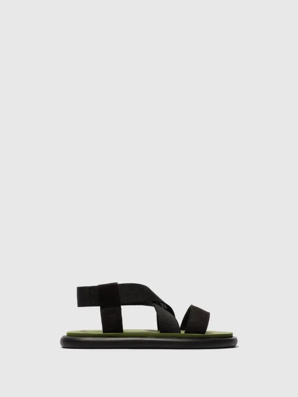 Sling-Back Sandals OAKE067FLY BLACK/BLACK/ARMY GREEN sold by Fly London