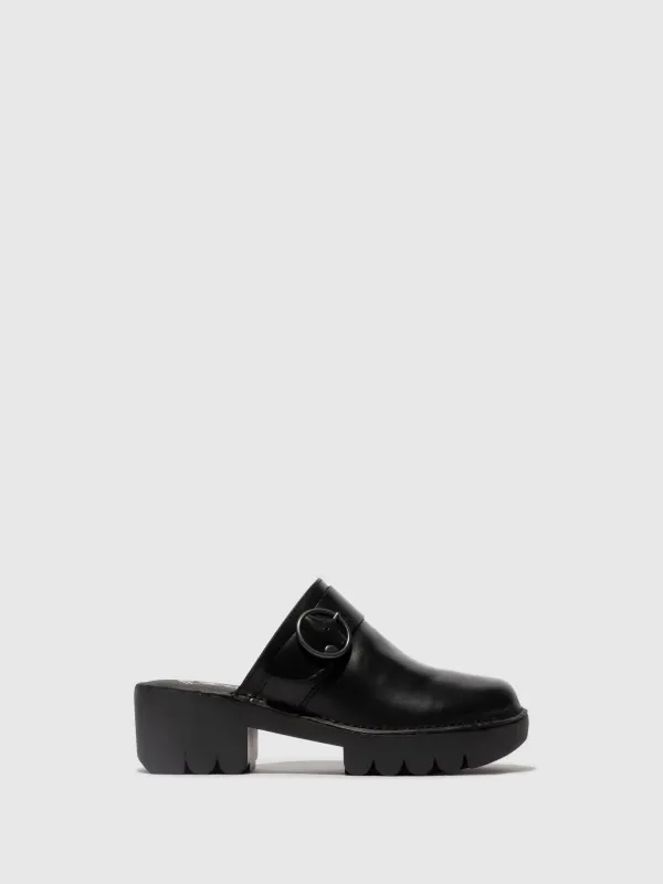 Round Toe Clogs ENDA510FLY RUG BLACK sold by Fly London
