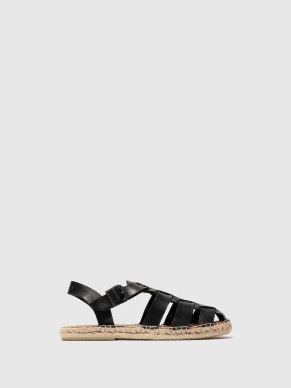 Sling-Back Espadrilles SUCH527FLY LEATHER BLACK sold by Fly London
