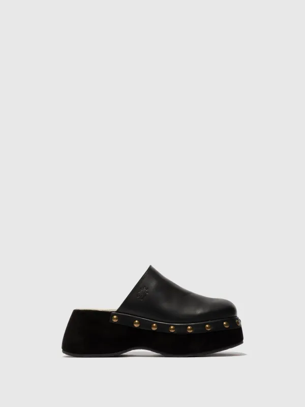 Round Toe Clogs BLEK079FLY BLACK/BLACK sold by Fly London