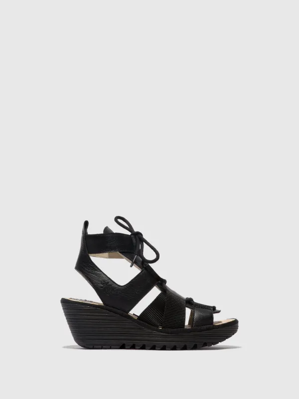 Lace-up Sandals YACA413FLY BLACK sold by Fly London