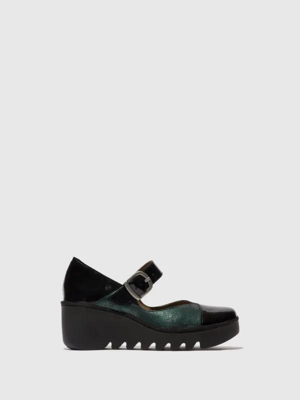 Buckle Shoes BAXE428FLY BLACK/GREEN sold by Fly London