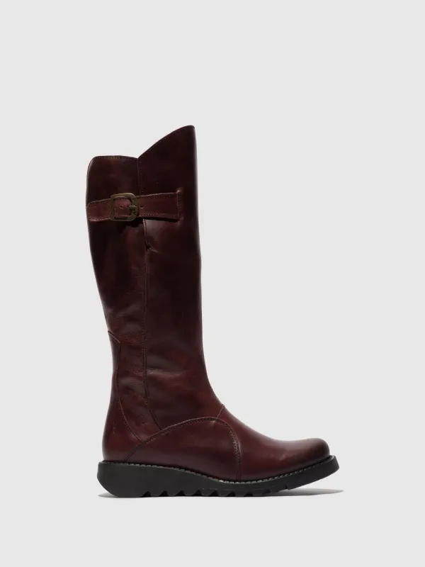 Buckle Boots MOL 2 WINE(BLACK SOLE) sold by Fly London