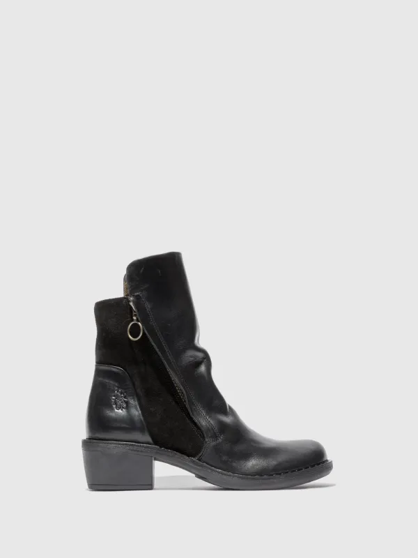 Zip Up Ankle Boots MELY074FLY RUG/OILSUEDE BLACK sold by Fly London