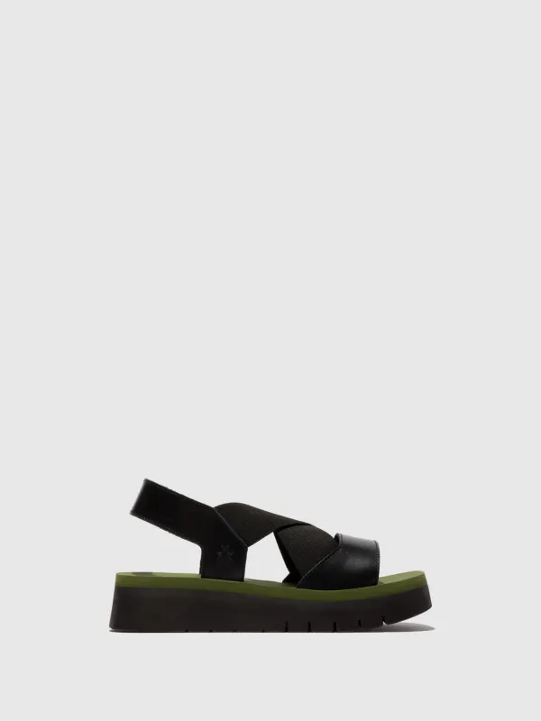 Elasticated Sandals SERK418FLY BLACK/BLACK/ARMY GREEN sold by Fly London