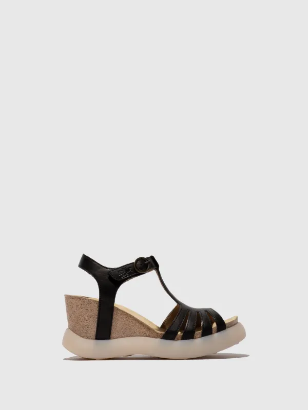 T-Strap Sandals GAIT959FLY Black Leather made by Fly London