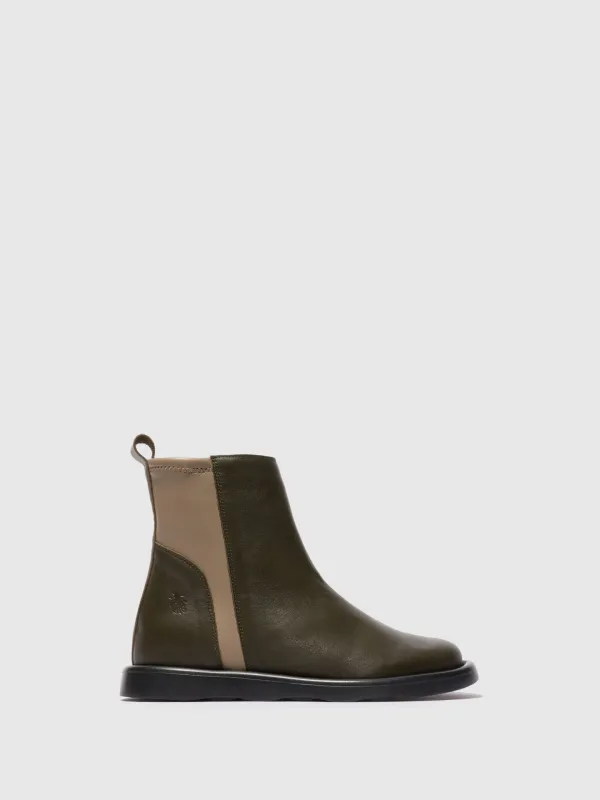 Zip Up Ankle Boots TULL121FLY MILITARY/TAUPE sold by Fly London