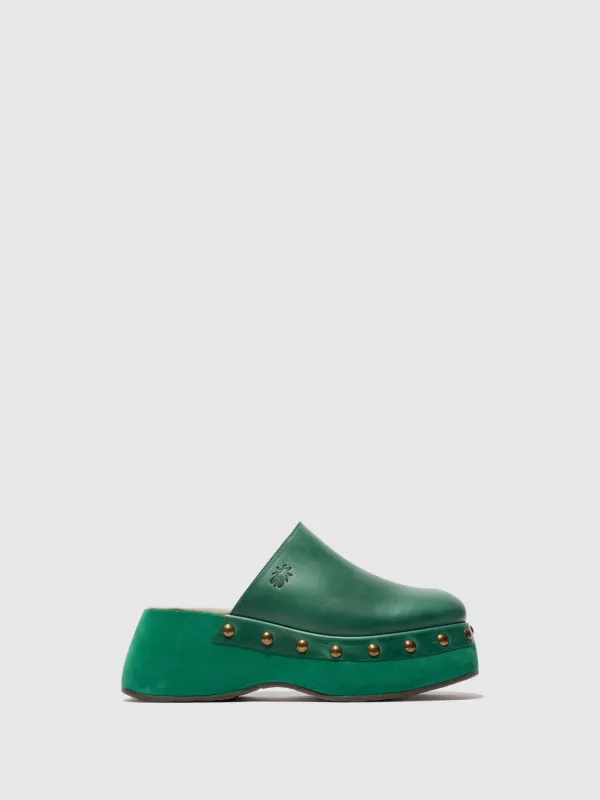 Round Toe Clogs BLEK079FLY GREEN/GREEN sold by Fly London