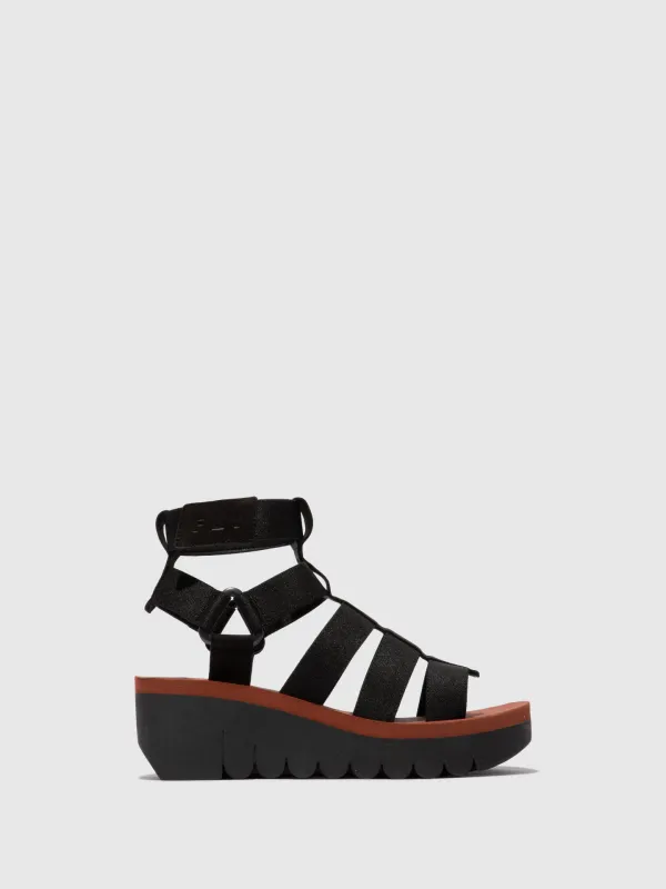 Strappy Sandals YUFI032FLY BLACK/BLACK/BRICK sold by Fly London