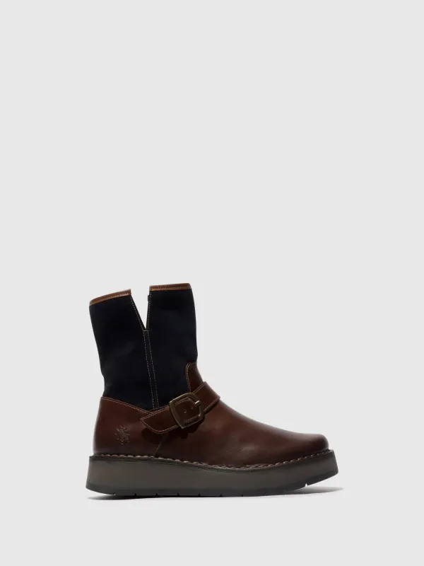 Buckle Ankle Boots RUTH101FLY DARK BROWN/ NAVY sold by Fly London