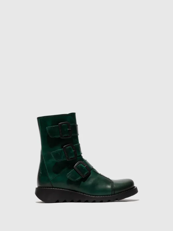 Buckle Ankle Boots SCOP110FLY SHAMROCK GREEN (BLACK SOLE) sold by Fly London