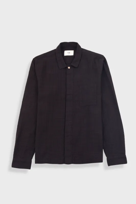 Patch Shirt - Soft Black Open Weave Check sold by Folk