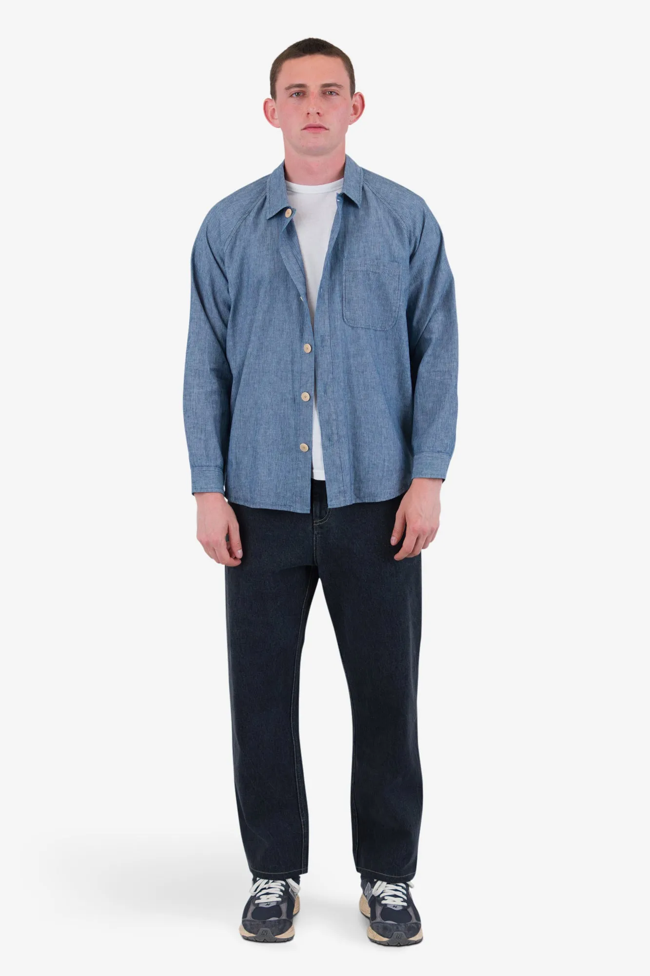 Raglan Shirt - Washed Indigo Stripe sold by Folk product image thumbnail 2