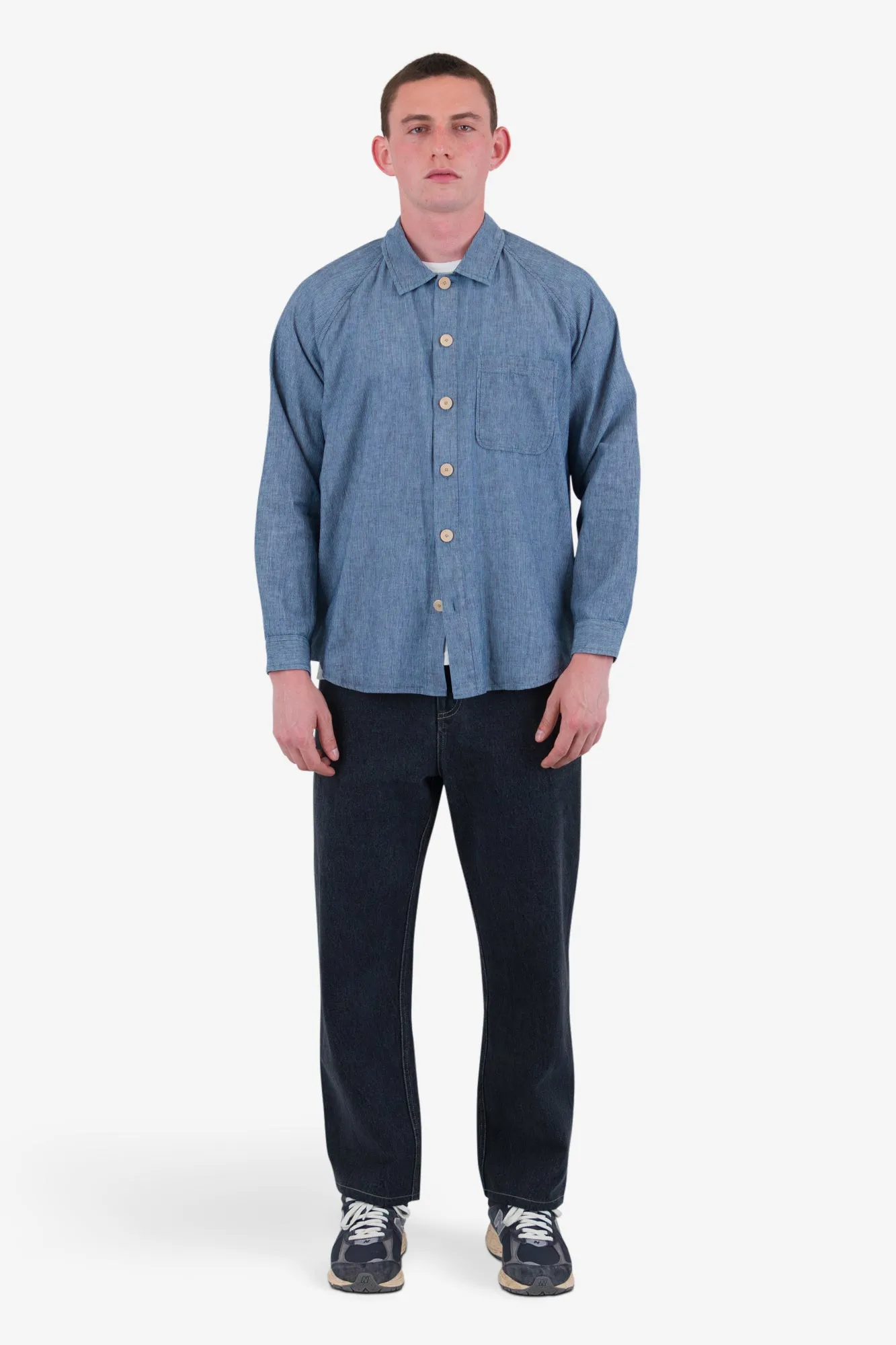 Raglan Shirt - Washed Indigo Stripe sold by Folk product image thumbnail 3