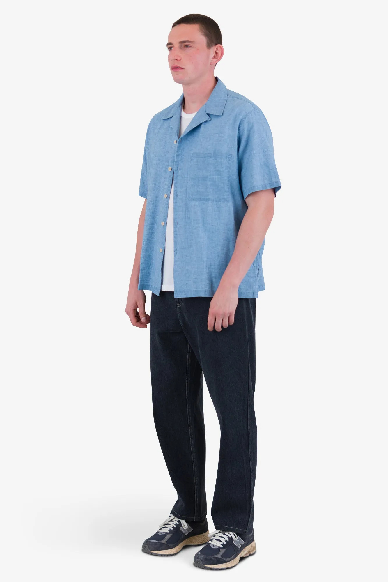 Relaxed Soft Collar Shirt - Indigo Microcheck sold by Folk product image thumbnail 3