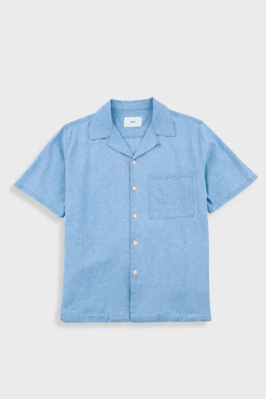 Relaxed Soft Collar Shirt - Indigo Microcheck sold by Folk