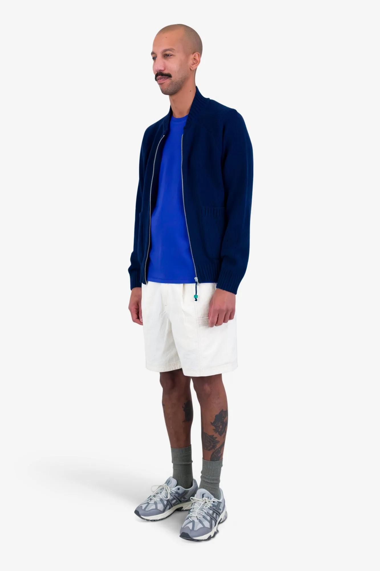 Pointelle Knit Bomber - Navy Melange sold by Folk product image thumbnail 3