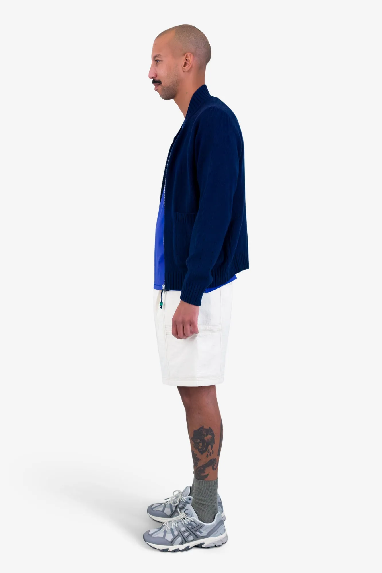 Pointelle Knit Bomber - Navy Melange sold by Folk product image thumbnail 4